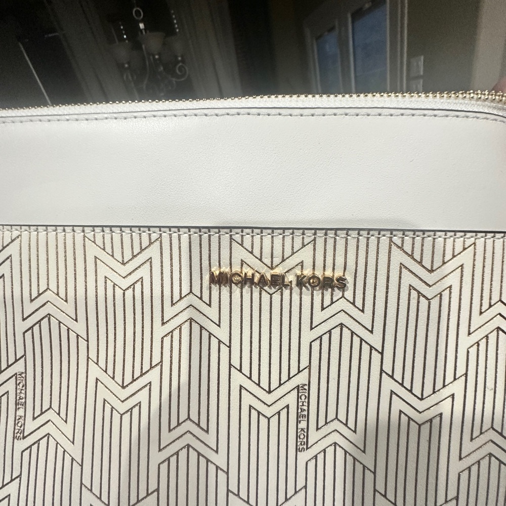 MICHAEL Michael Kors White and Gold Chevron Clutch